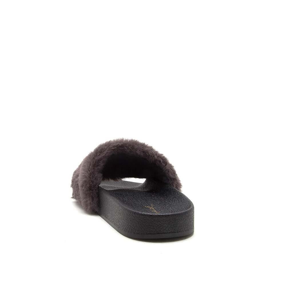 Black fuzzy fur slip on sandals - Picture 6 of 7